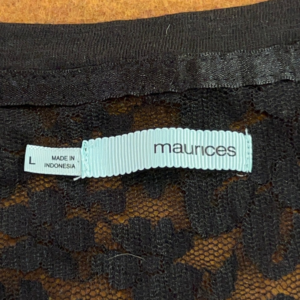 Maurices Womens Large Black Lace Shoulder Sleeve Cotton Modal Long Sleeve Top - Picture 2 of 10
